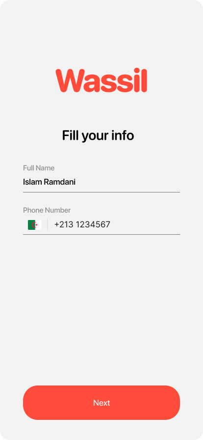 Fill your information - Name and phone number